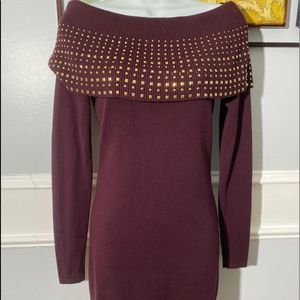 Say what? Off shoulder sweater dress. Size Small color burgundy